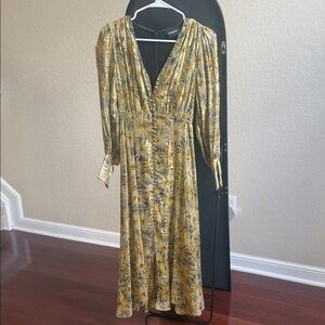 The Kooples Gold Floral Long Sleeve Dress